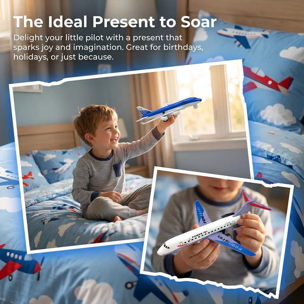 Bianco e Blu Aereo Giocattolo, 2 Pezzi Modellino Aereo, Giocattoli Educativi con Funzione di Ritiro, Miniatura Deco Aeroplano Giocattolo Natale Compleanno Regalo
