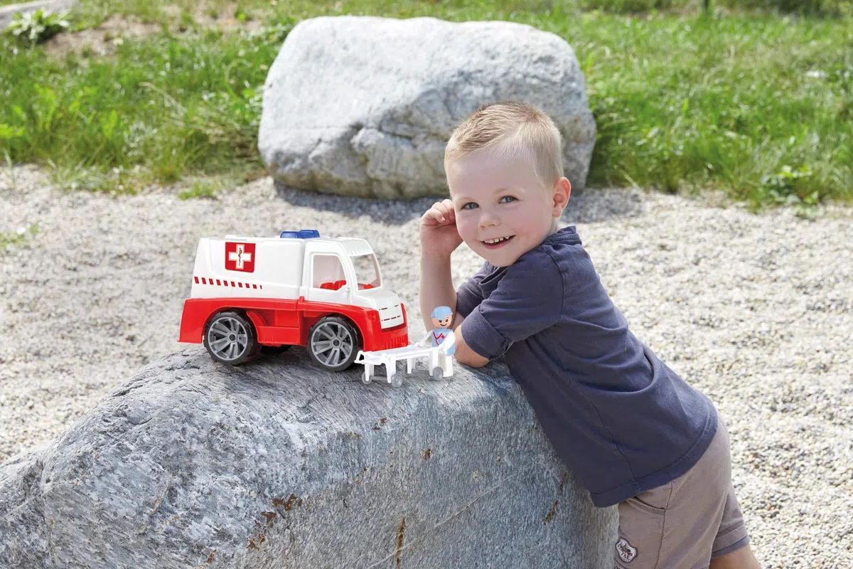 LENA - Truxx Macchina Ambulanza Veicolo Giocattolo per 2+ Anni Bambini, Rosso/Bianco