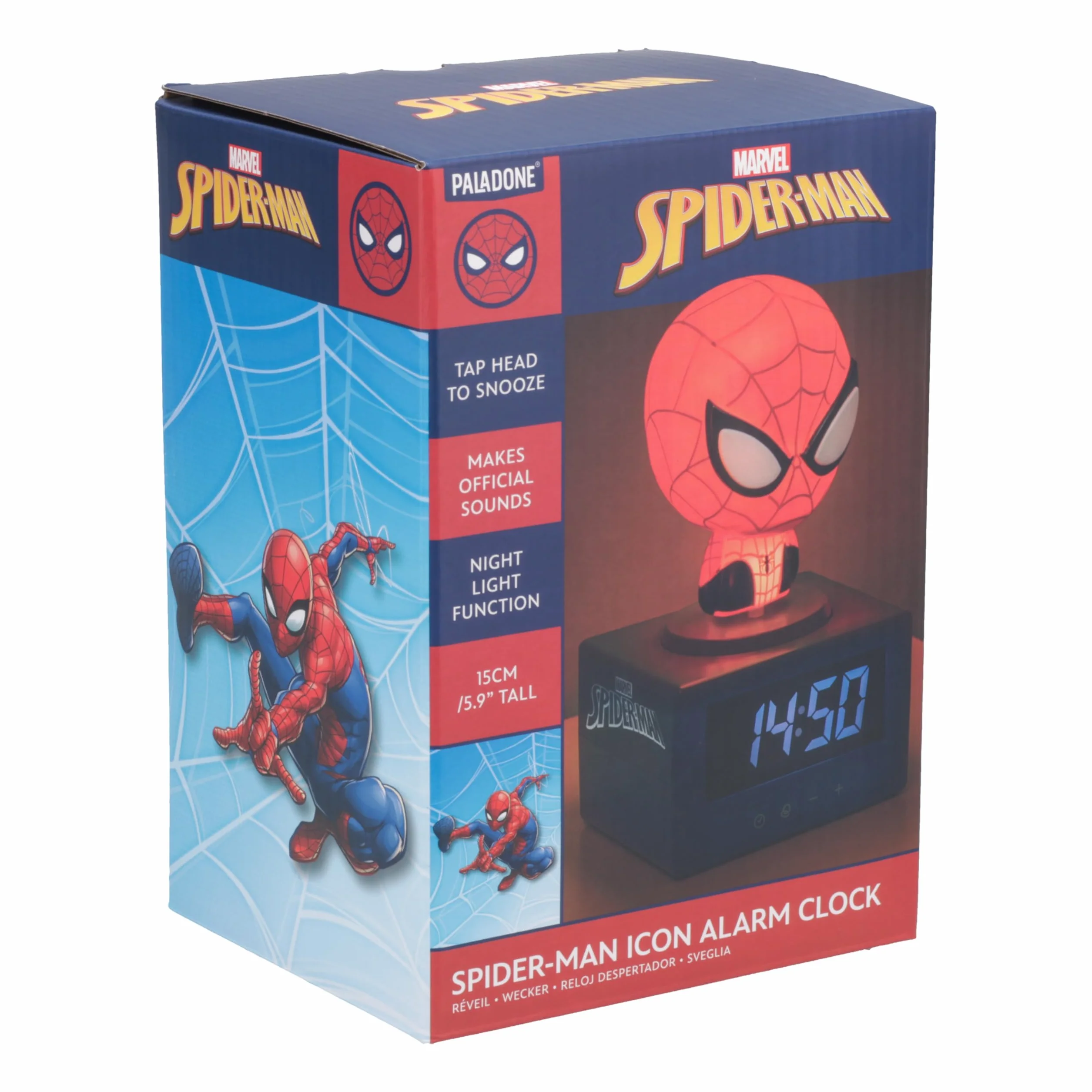 Paladone, Sveglia digitale di Spider-Man della Marvel, con luce notturna e musica, con licenza ufficiale MCU, decorazione per camera da letto a tema supereroe, per bambini e ragazzi, a batteria