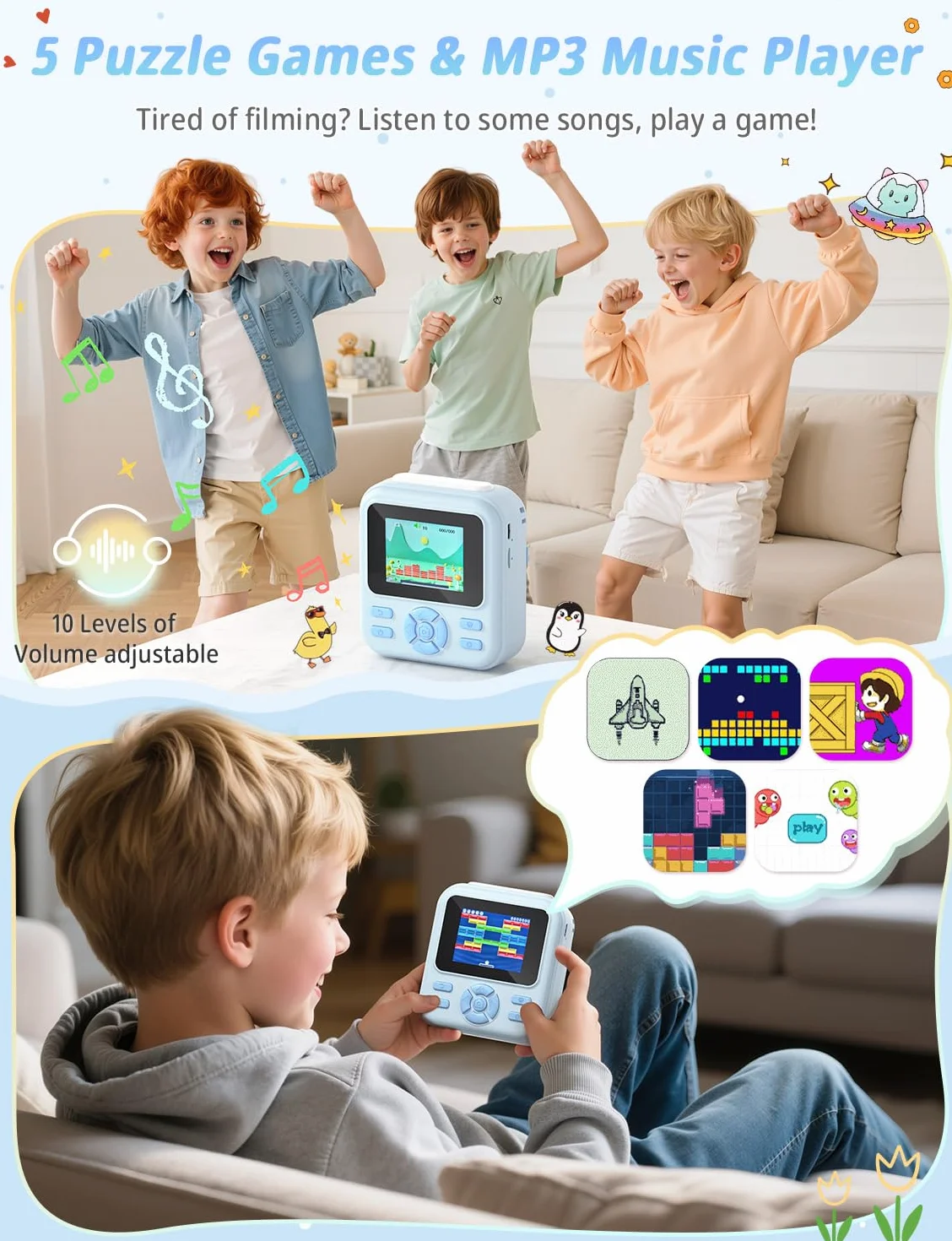 YOHOOLYO Macchina Fotografica Bambini Istantanea 2.4 Pollici, 1080P HD con scheda SD da 32GB, 6 penne colorate e 3 rotoli di carta da stampa, regalo per bambini da 3 a 14 anni-Rosa (Blu)