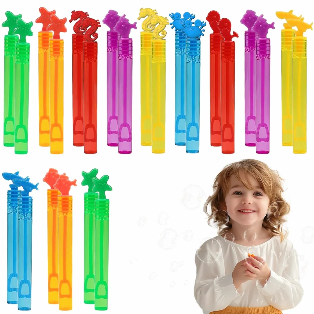 24 Bacchette Per BolleBolla a Forma Di Animali Marini, Regalini Fine Festa Compleanno Bambini, Bolle di Sapone Matrimonio, Nessun Liquido (6 Colori)