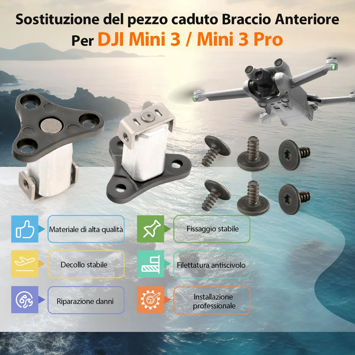 2X Braccio Anteriore Albero per DJI Mini 3 Braccio Anteriore per Mini 3 PRO Albero del Braccio Anteriore Ricambi (6*Viti per Drone Albero Braccio,1*Attrezzo)