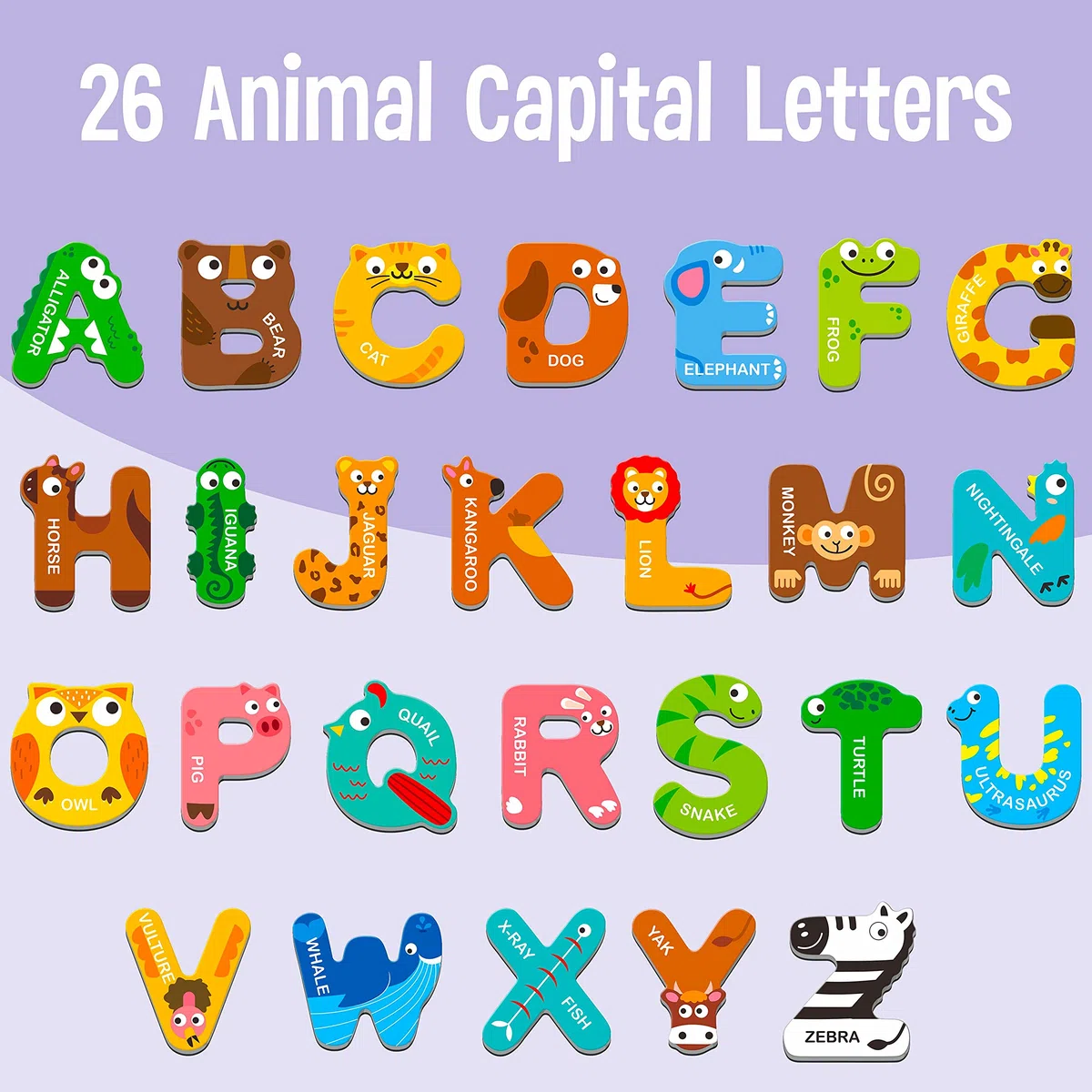 Lettere magnetiche di grandi dimensioni, Simpatici magneti ABC con alfabeto, Giocattoli animali maiuscoli, Giochi educativi per l'apprendimento dell'ortografia per bambini, Bambini 3 4 5 anni