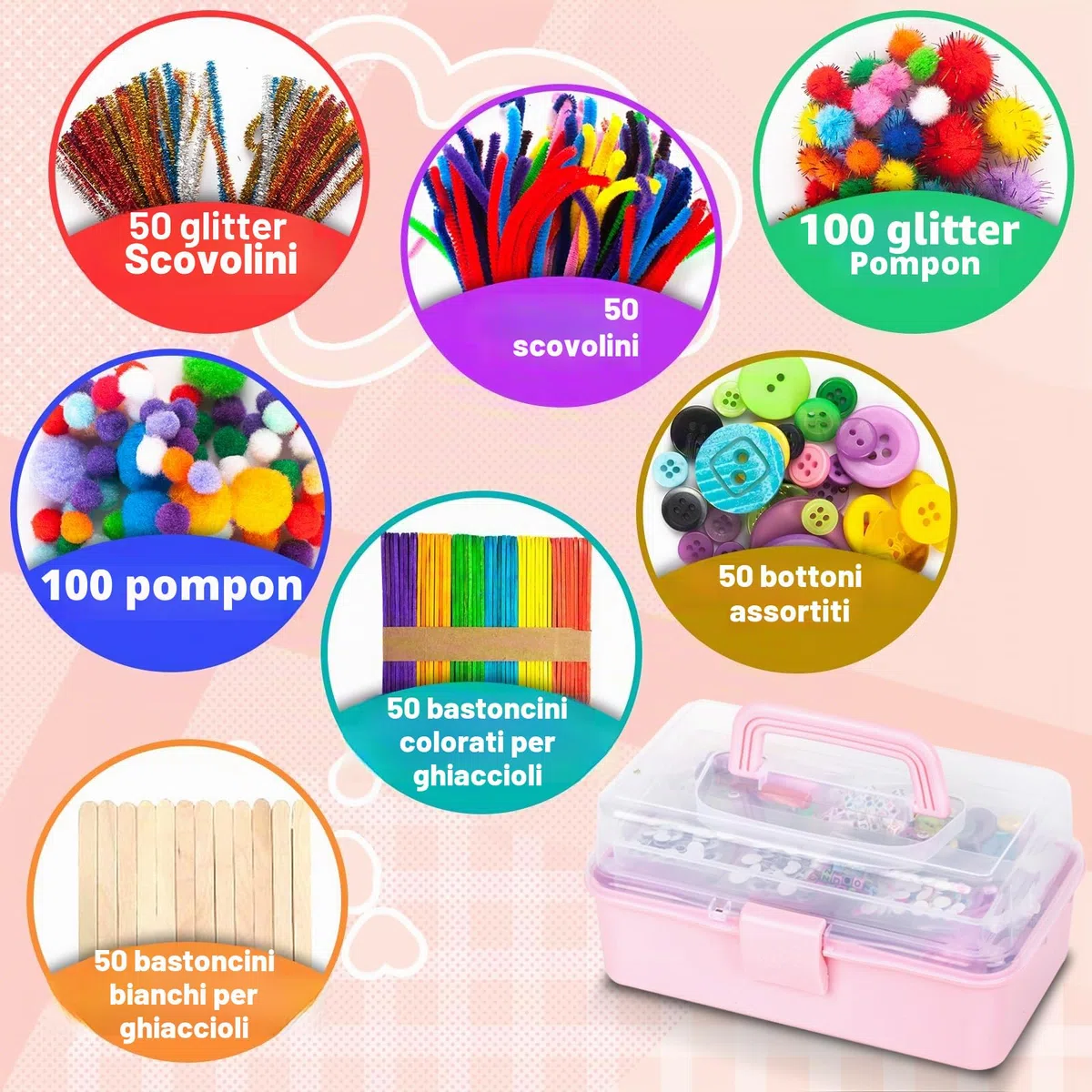 Withosent 2200+ Pezzi Lavoretti Creativi per Bambini, DIY Art Craft Set, Wiggle Occhi, Sticks, Glitter Palla Pompon, Scovolini Pipa, Perline, Kids Mestiere Fai da Te Decorazioni Giocattoli