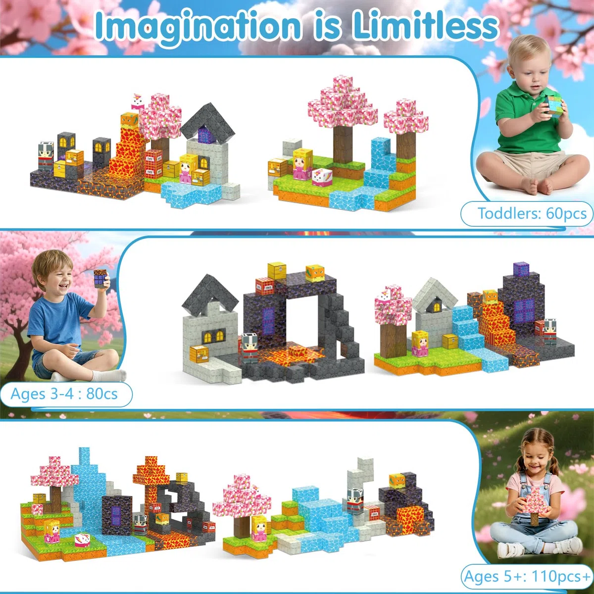 Costruzioni Magnetiche per Bambini, 110 Pezzi Blocchi Magnetici, Educativo Montessori Magnetic Building Blocks, Costruzioni Magnetiche Giocattoli per Ragazzi E Ragazze 3-10 Anni Regali Di Compleanno