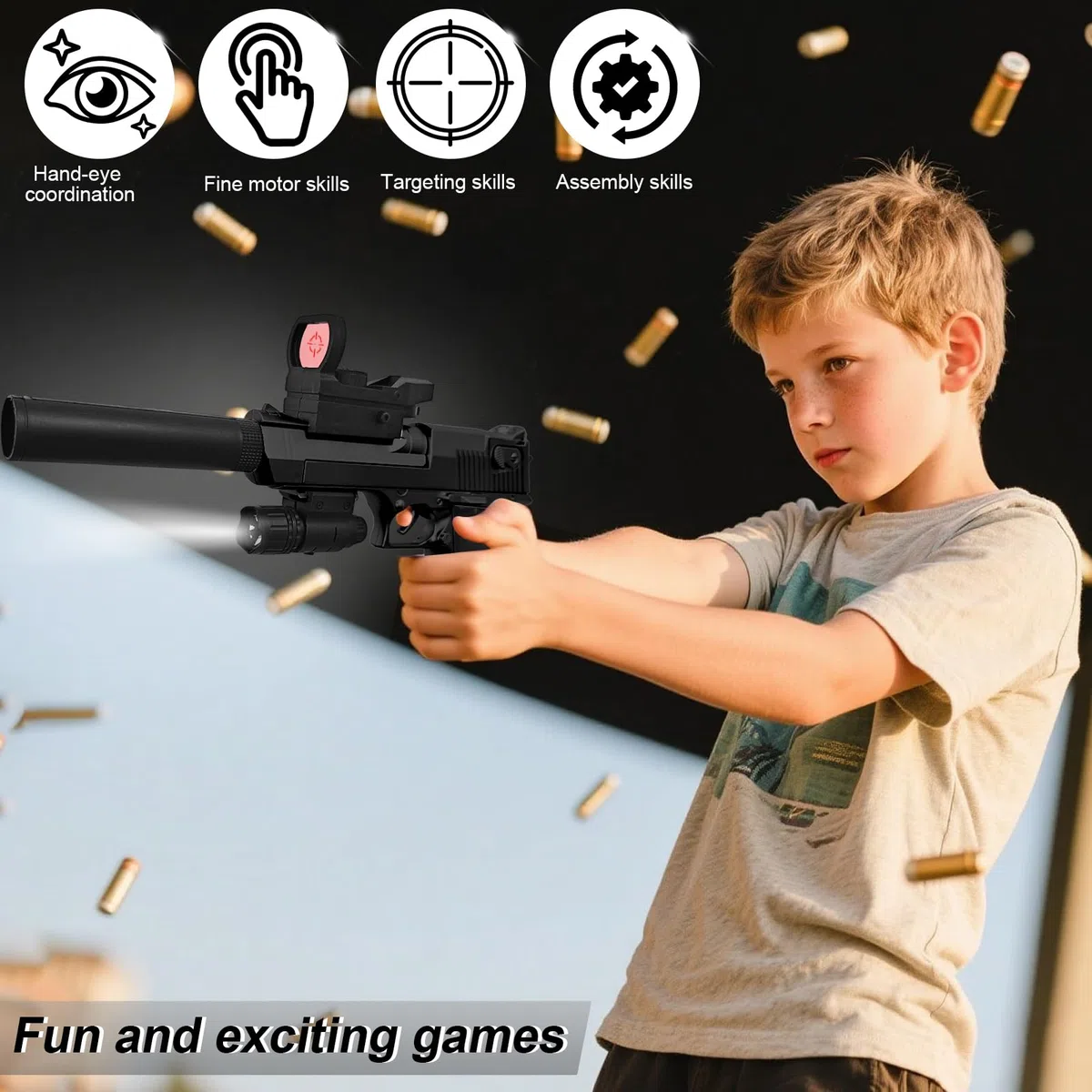 Pistola Giocattolo Realistica, Pistole Giocattolo di Schiuma Blaster a Proiettile Morbido, Soft Bullet Toy Gun Desert Eagle per il Gioco All'interno e All'aperto, Regali di Compleanno per 14+