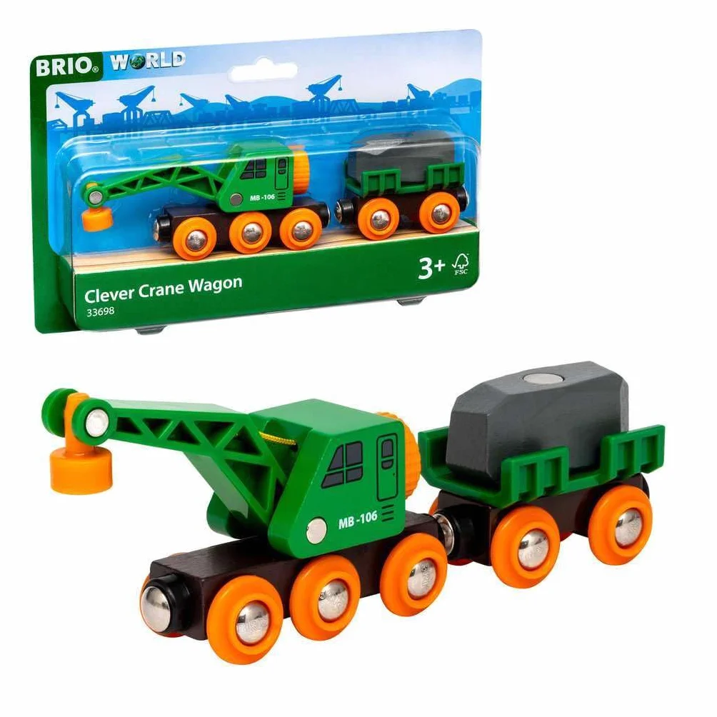 BRIO World - Autocarro con gru verde con rimorchio e carico