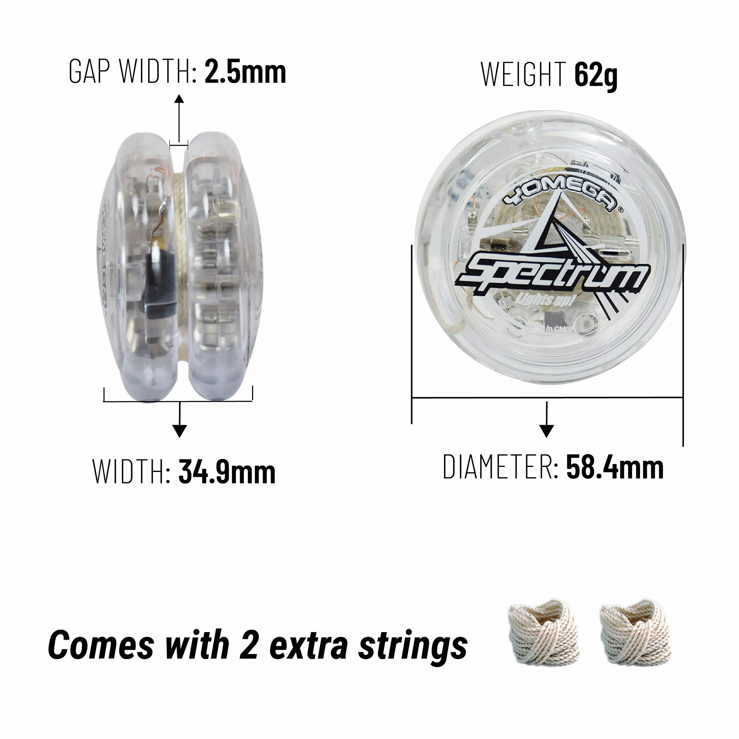 Yomega Spectrum Illumina la Palla di Fuoco Transaxle YoYo con luci a LED per Il Gioco di Corda di Livello Intermedio, avanzato e Professionale + 2 Corde Extra e 3 Mesi di Garanzia (Blu) (Chiaro)