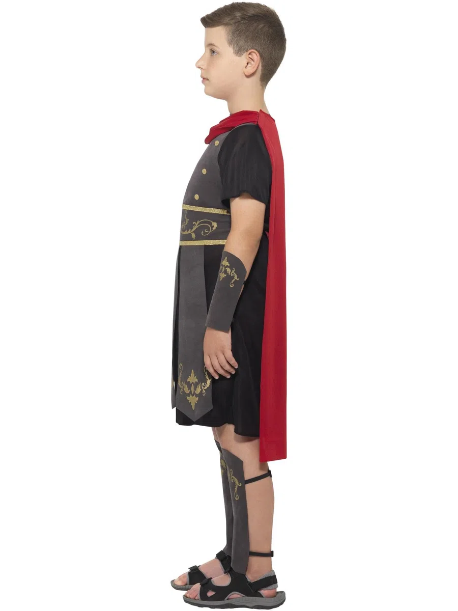 Smiffys Costume da soldato romano, nero con tunica, mantello attaccato, polsini con braccia e gambe, costume per bambini, costume per bambini
