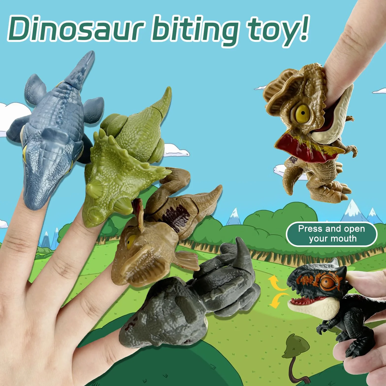 Mini Dinosauro Set ABS per Dita, Morso Dino per Bambini, Ragazzi e Ragazze - 10 Pezzi in Colori Misti