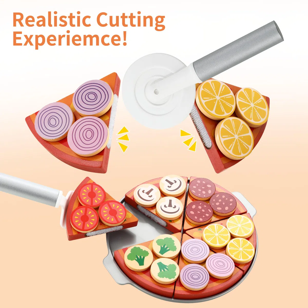 Pizza Giocattolo per Bambini,Accessori Cucina Giocattolo da Educativi Montessori, Gioco di Ruolo, Regalo Creativo Compleanno Giorno dei Bambini Pasqua Halloween Natale Ragazzi Ragazze 3+ Anni