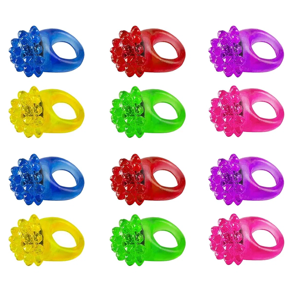 Anelli Luminosi LED Dito, 12 Pezzi Party Anello Light up Lampeggianti Divertenti Bomboniere, Giocattoli con Luci, Gomma Gelatina Bumpy, Party Toys Ring
