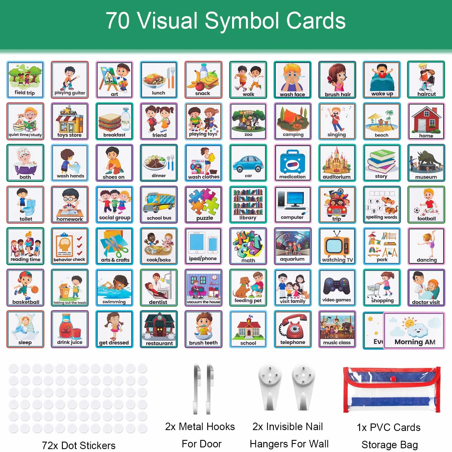 IKIGOAL Tabella del calendario della pianificazione visiva dei bambini, 2 in 1 grafico di routine quotidiana dell'autismo con 70 carte materiali