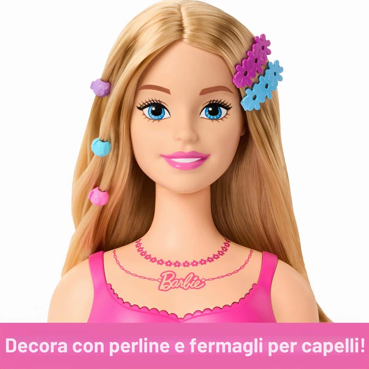 Barbie Testa per acconciare le bambole, capelli biondi con 20 accessori colorati, testa di bambola per acconciature, HMD88