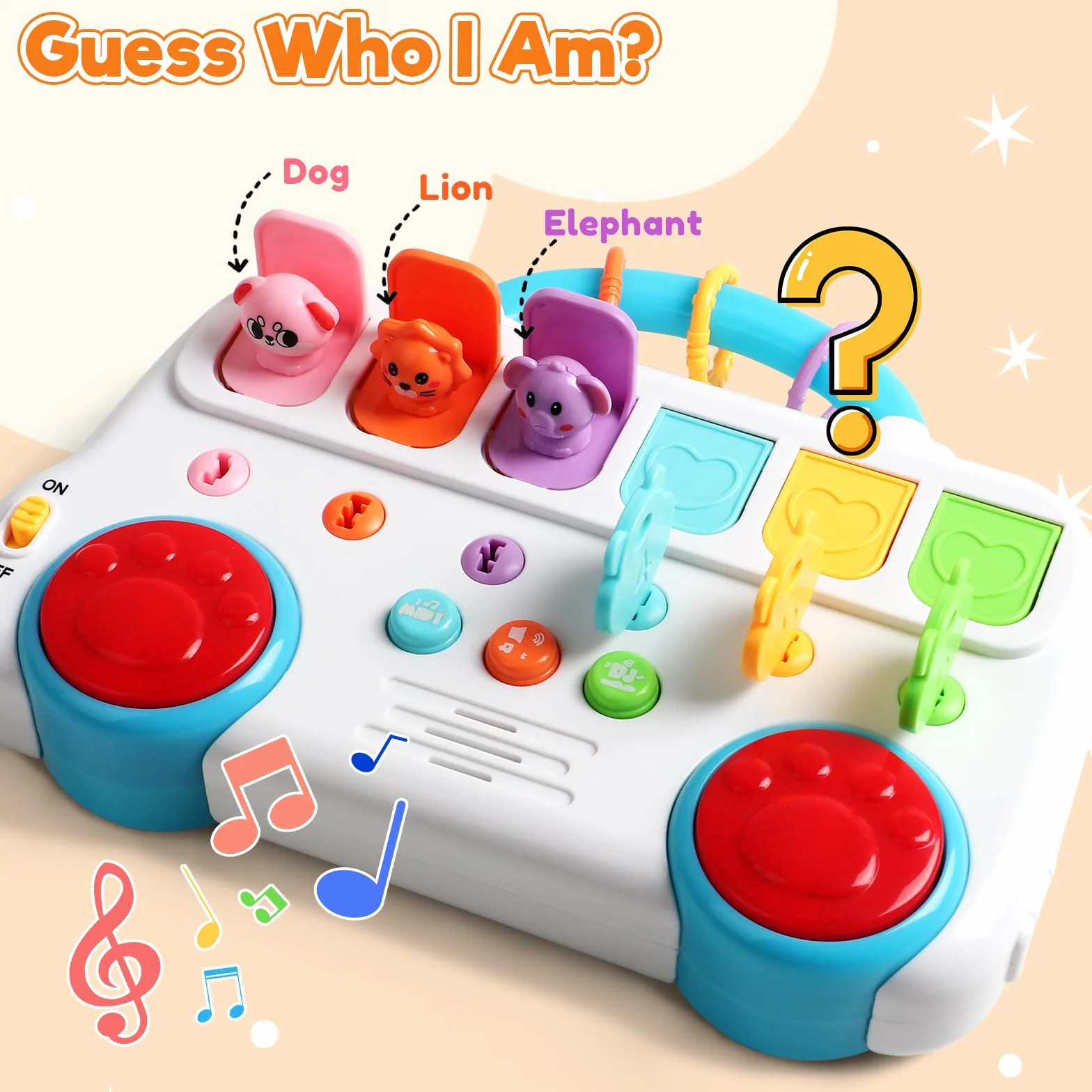 Giochi Bambini 1 Anno - Giochi Montessori 1 Anno 6 Animali Giocattolo per Bambini con Musica e Chiavi, Gioco Bimba Gioco Bambino Giocattoli Educativi Interattivi Bambino Regalo Bimbo Bambina 1 2 Anni