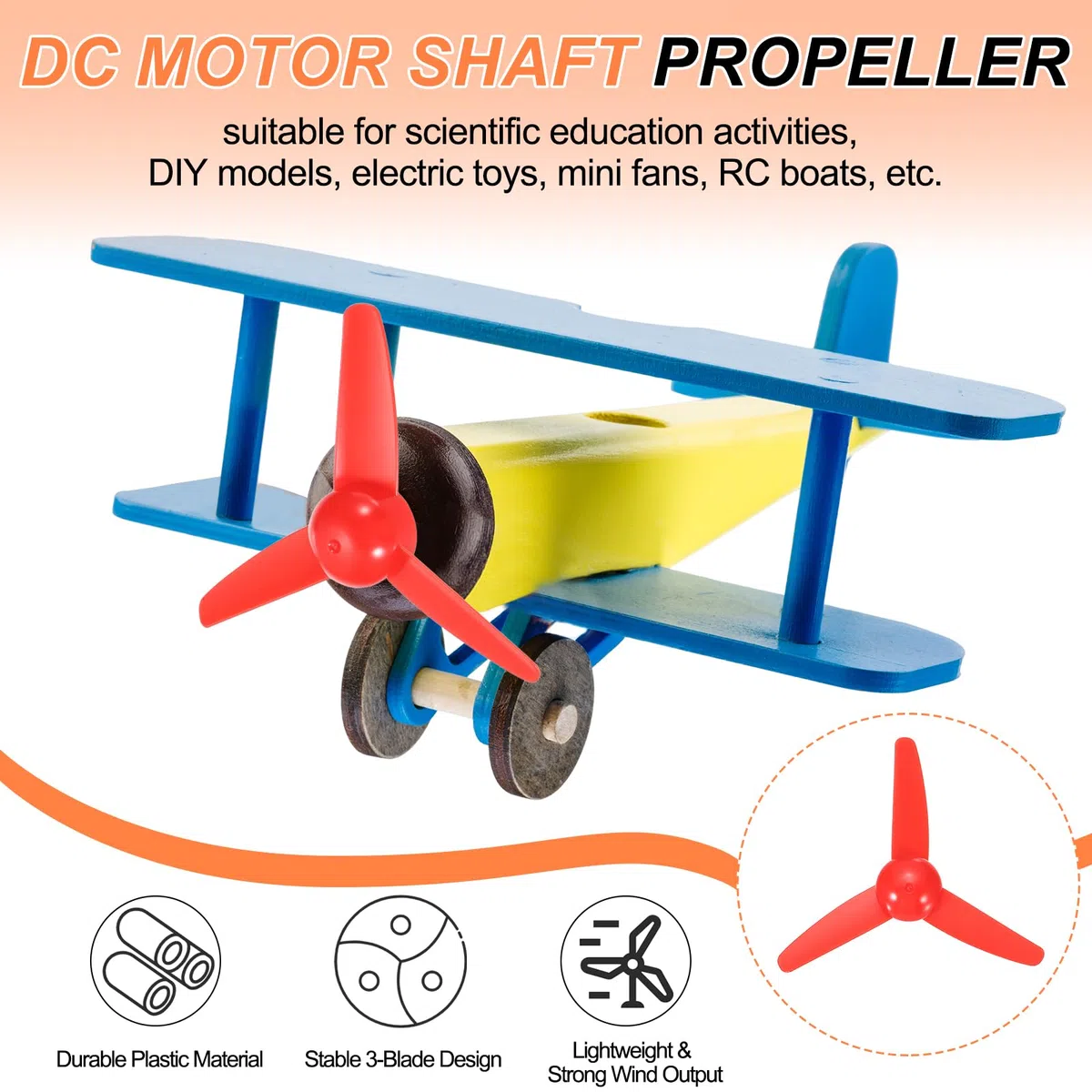 QUARKZMAN 2mm Albero Motore DC Elica, 80mm Forma Ventilatore 3 Pale Elica in Plastica Diritta per Modellismo Aereo Fai Da Te Giocattoli Motore RC Barca Micro (Rosso, Confezione da 10)