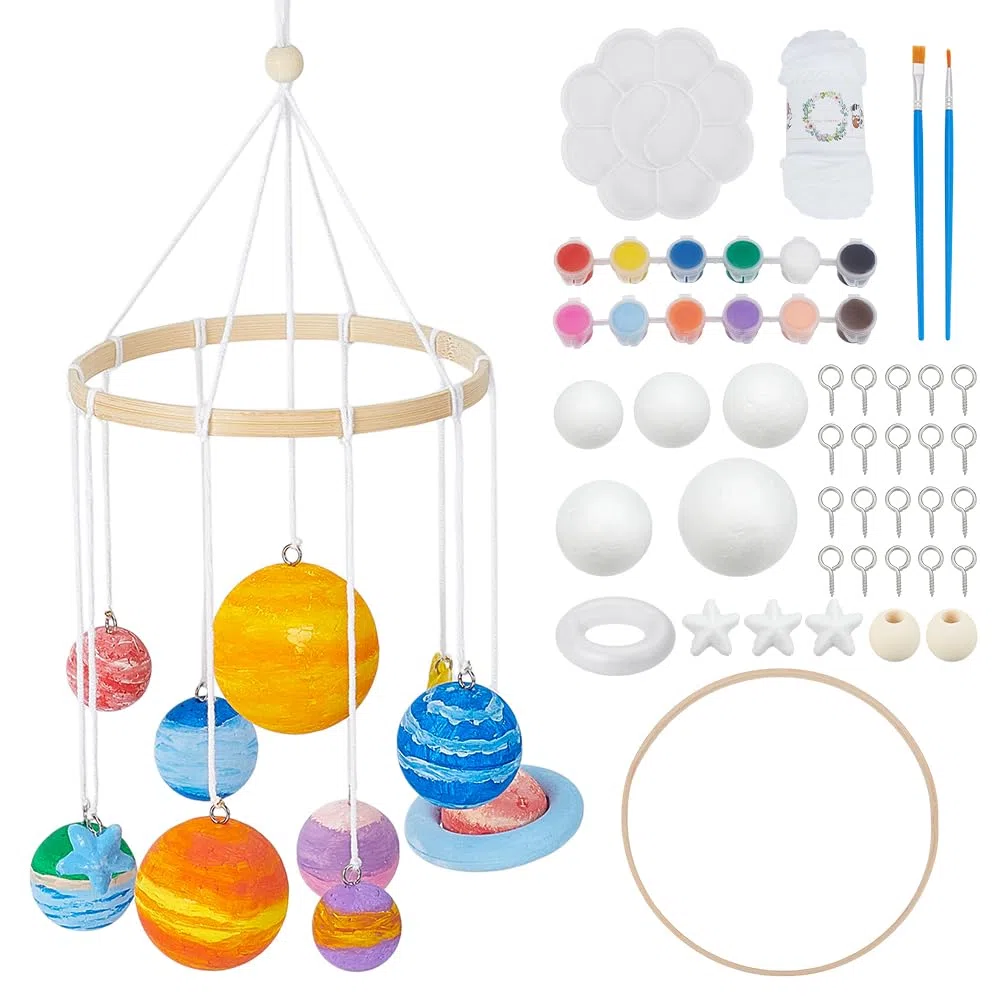 WEBEEDY Kit fai da te a energia solare in schiuma da parete, kit fai da te, sistema solare, modello di progetto con palline in polistirolo, pigmento, pennello per appendere stanza, progetti e feste