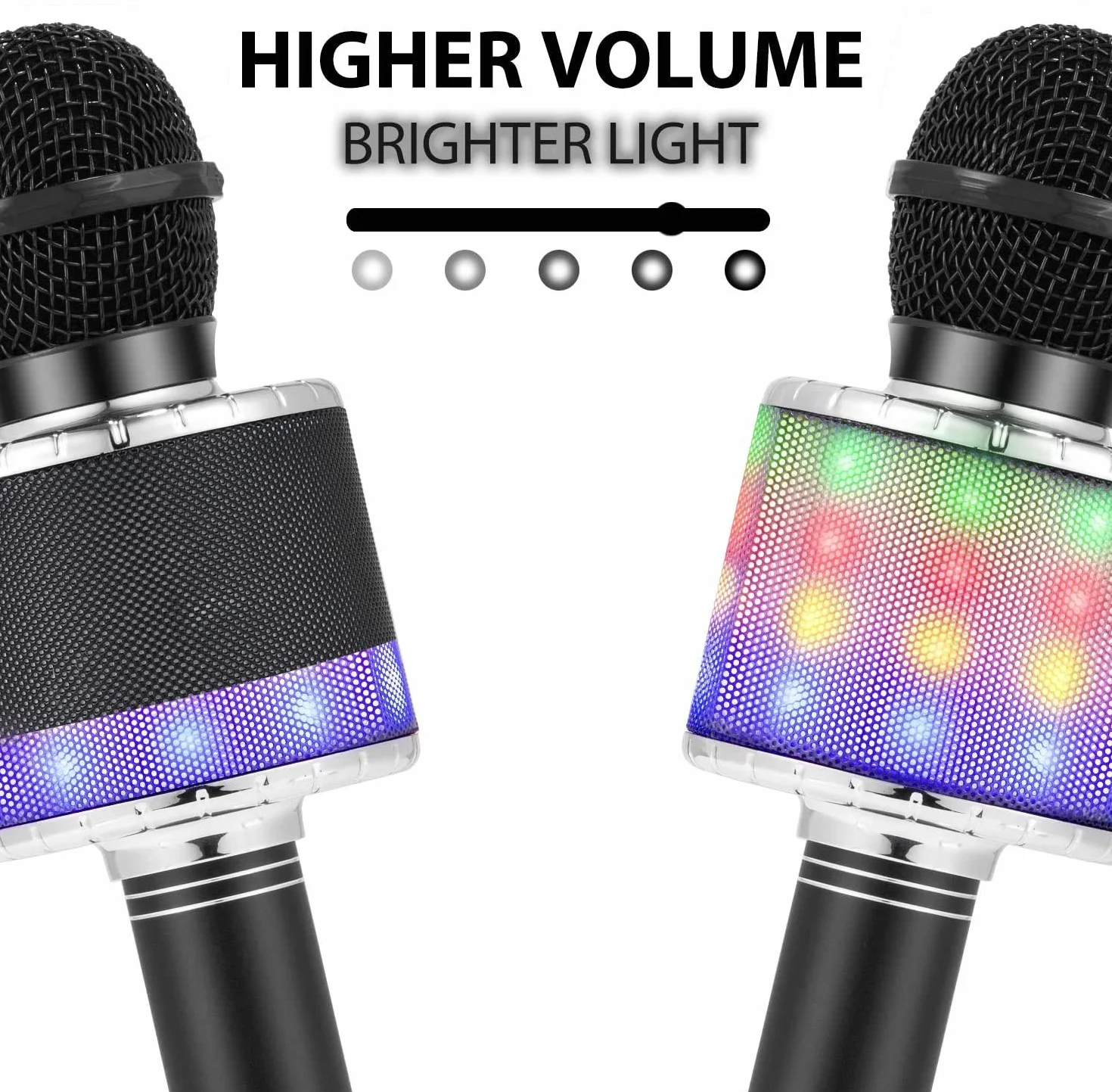 Fede Microfono Karaoke Bluetooth Wireless per Bambini, Karaoke Portatile con Luci LED Multicolore per Cantare, Funzione Eco, Compatibile con Android/iOS, PC o smartphone
