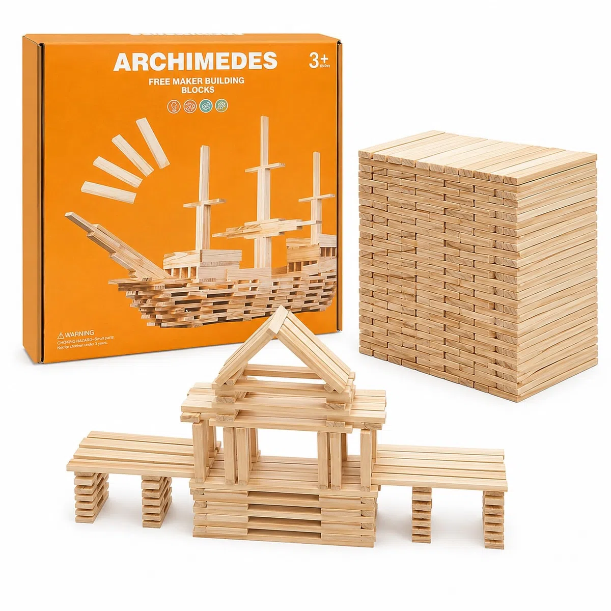 Liangding Blocchi di Costruzione in Legno Naturale – 100 Pezzi Montessori 100x20x7 mm, Gioco Educativo e Creativo per Bambini, Fai-da-te e Attività Manuali
