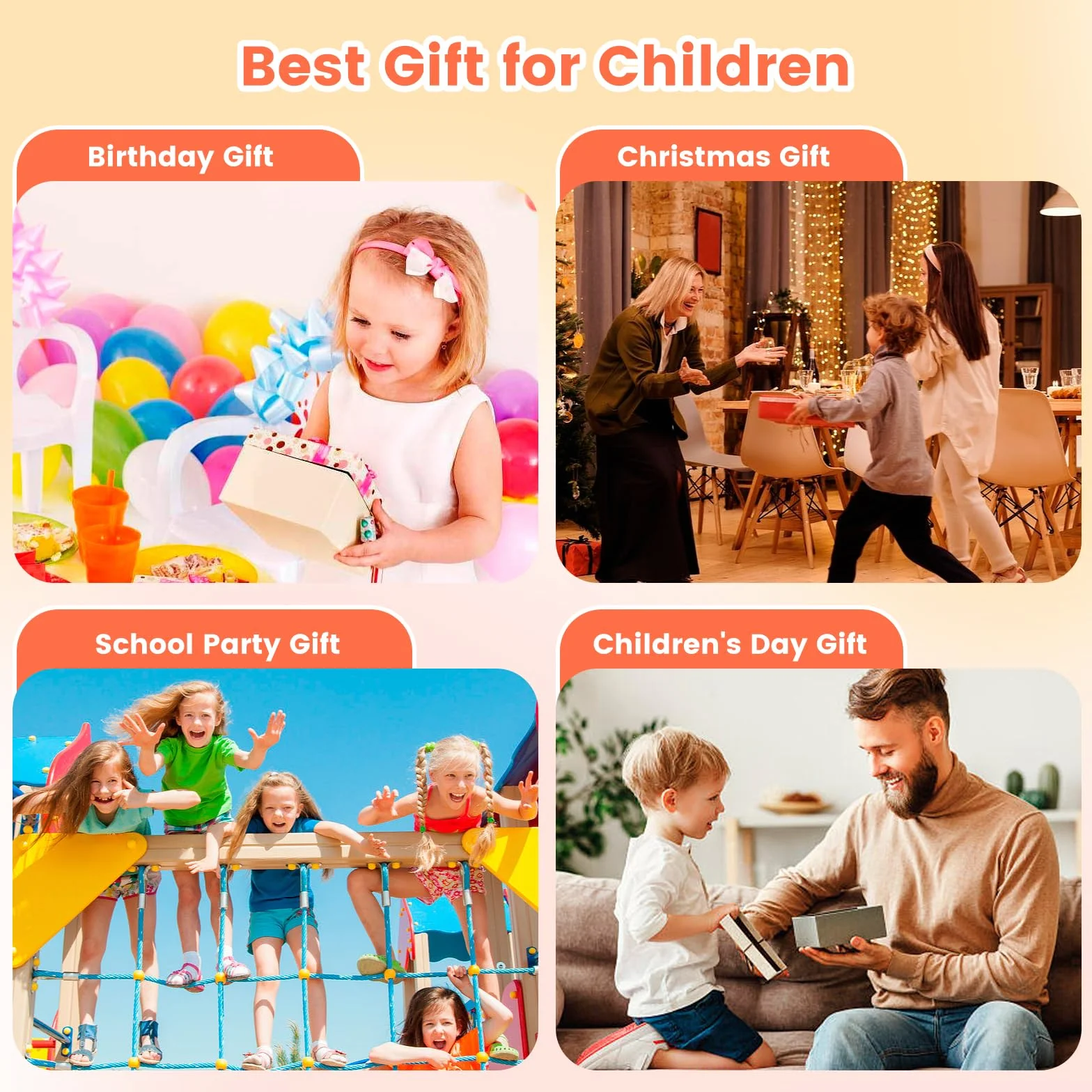 GlobalCrown Macchina Fotografica Bambini,Mini Ricaricabile Fotocamera Digitale Giocattoli per bambini Videocamera Regali per Ragazze Ragazzi da 3-8 Anni,12MP Video HD Schermo (Scheda 32 GB inclusa)