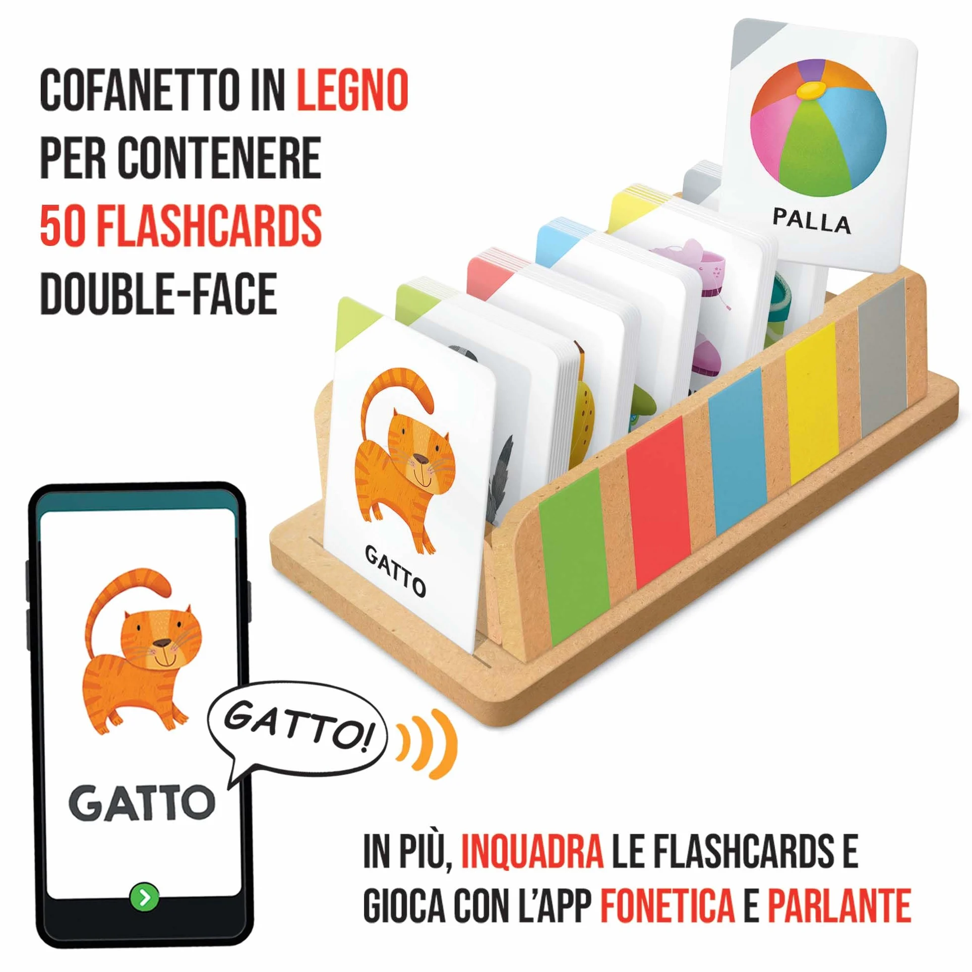 HEADU - Il Cofanetto delle Flashcards 100 parole - La Più Ricca Raccolta di Flashcards Per Imparare le Prime Parole | Con App Interattiva, Gioco Educativo 2 3 4 Anni, Idea Regalo, Made in Italy