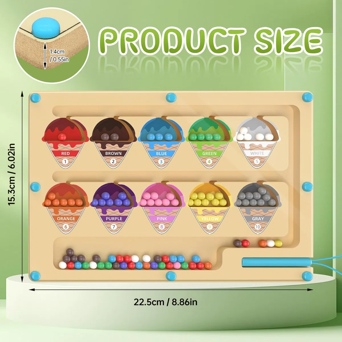Montessori Giocattoli Gelato Magnetico Gioco Labirinto,Magnetici Gioco Perla Labirinto Piccolo Classificazione，Giocattoli in Legno, Educativi Colorati, Numeri e Colori Gioco, Per Bambini 3+ Anni