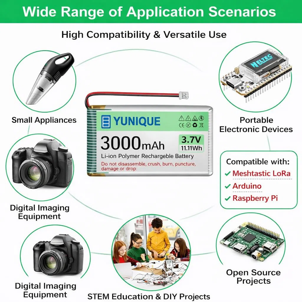 YUNIQUE GREEN-CLEAN-POWER Batteria LiPo 3.7V 3000mAh 103665 con Micro JST 1.25 + Caricatore USB – Batteria Ricaricabile 1S per Arduino, ESP32, Drone, Moduli e Progetti Elettronici