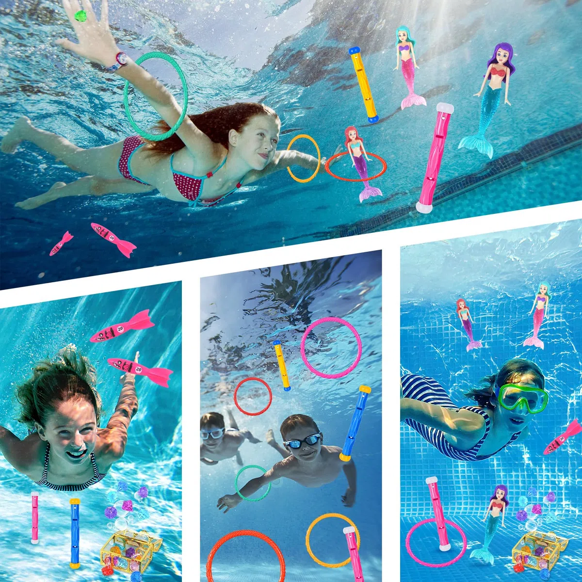30 Pezzi Giochi d'Acqua per Bambini, Sirene Giochi per Piscina Set, Regalo per Bambini 5-9 Anni - Ideale per Piscina, Spiaggia e Allenamento Nuoto