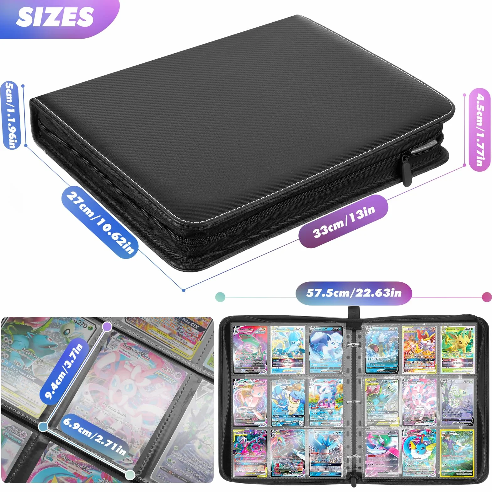 GIBOHOM Raccoglitore Carte Magic, 900 Tasche Album Carte, 50 Pagine Album One Piece Card Game, Album di Carte per Giochi di Carte Collezionabili (Nero)