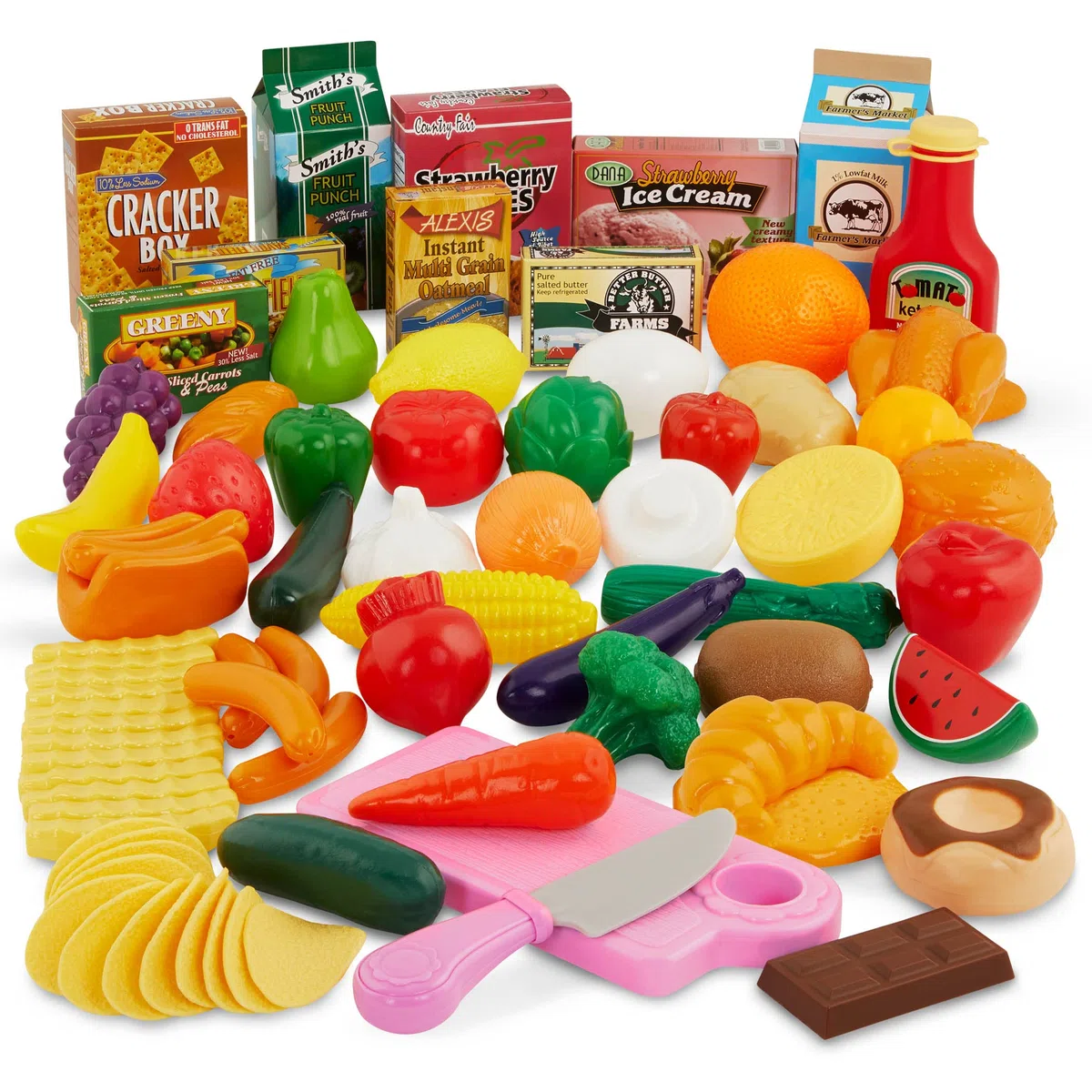Battat - Dispensa in un secchio - Set di cibo da 79 pezzi - Giocattolo per alimenti e cucina - Negozio di alimentari giocattolo - Gioco di finzione per bambini - 3 anni +