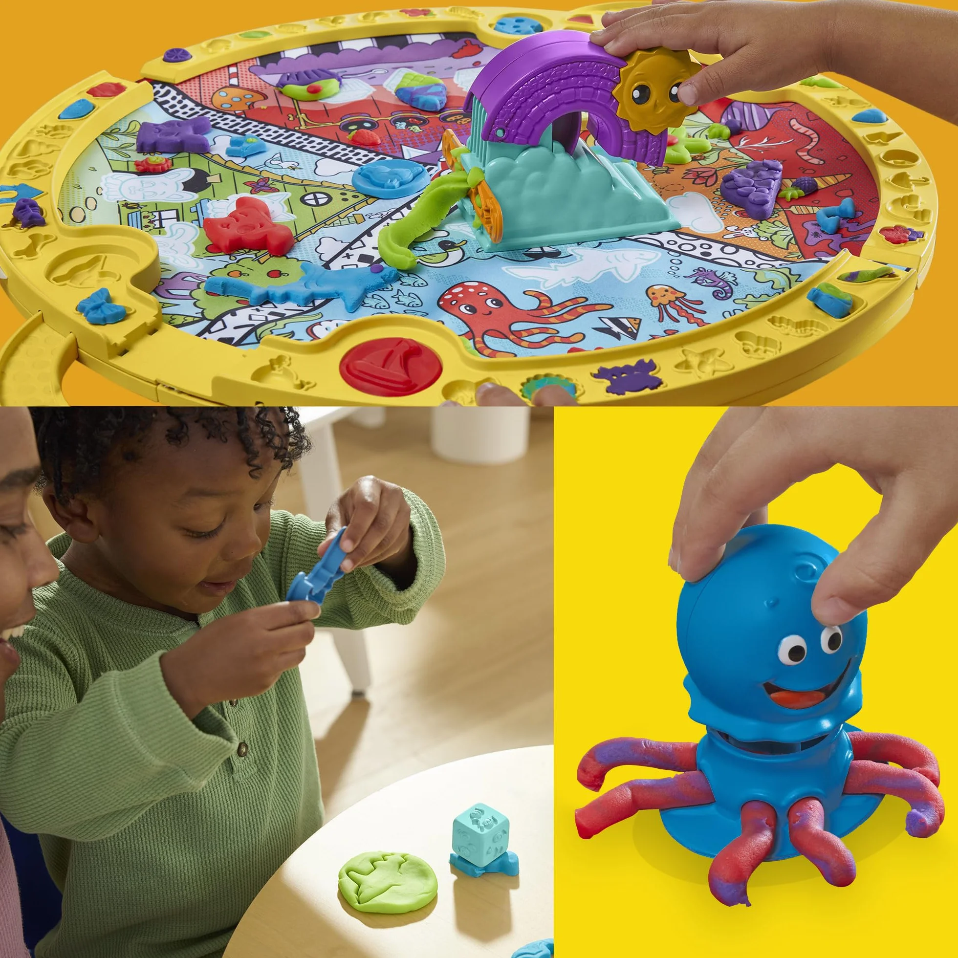 Play-Doh Hasbro Tappetino da Gioco Piega e Vai, Set di Plastilina Creativa con 4 Vasetti di Pasta Modellabile e 19 Strumenti, Giocattolo per Bambini e Bambine da 3 Anni in su