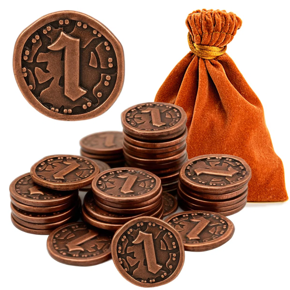 30 monete in metallo per giochi da tavolo, gettoni color rame con valore nominale 1 per giochi di ruolo da tavolo, monete del tesoro per giochi pirati, feste cosplay