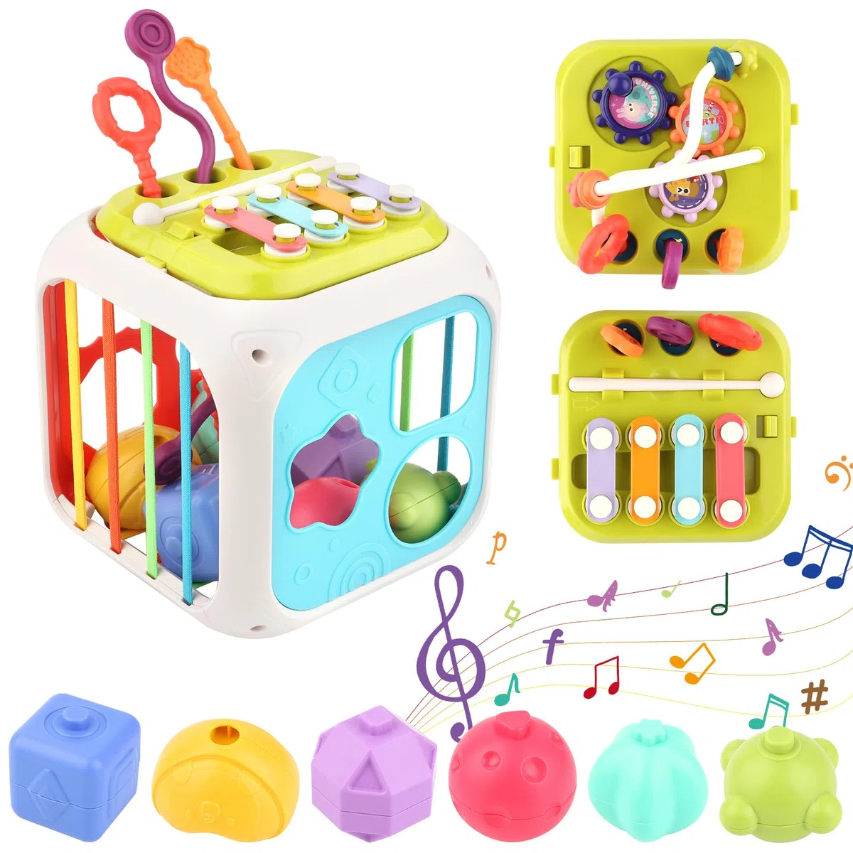 MXTIMWAN Giochi Bambini 1 2 Anno, 7 in 1 Giochi Montessori per Bambini 1 2 3 Anno, Montessori Sensoriali Giocattoli di Impilabile Smistamento Cubo Montessori Multiattivita