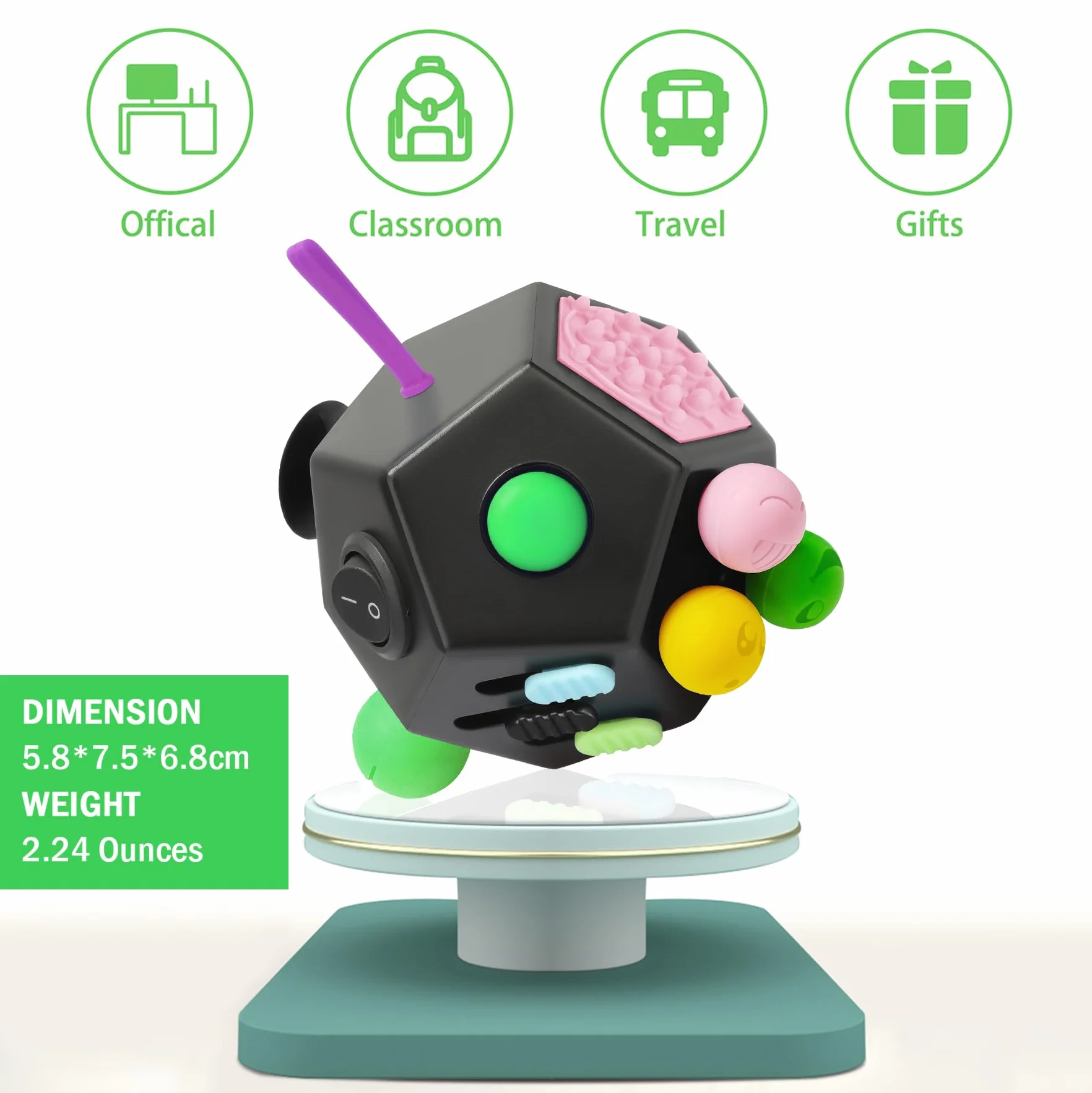 VCOSTORE Fidget Cube con 12 Lati - Originale Cubo Antistress Adulti Fidget Toys Ufficio Gadget Anti Stress Cube Per Tutte le Età Con ADHD, ADD, ASD, ADHD