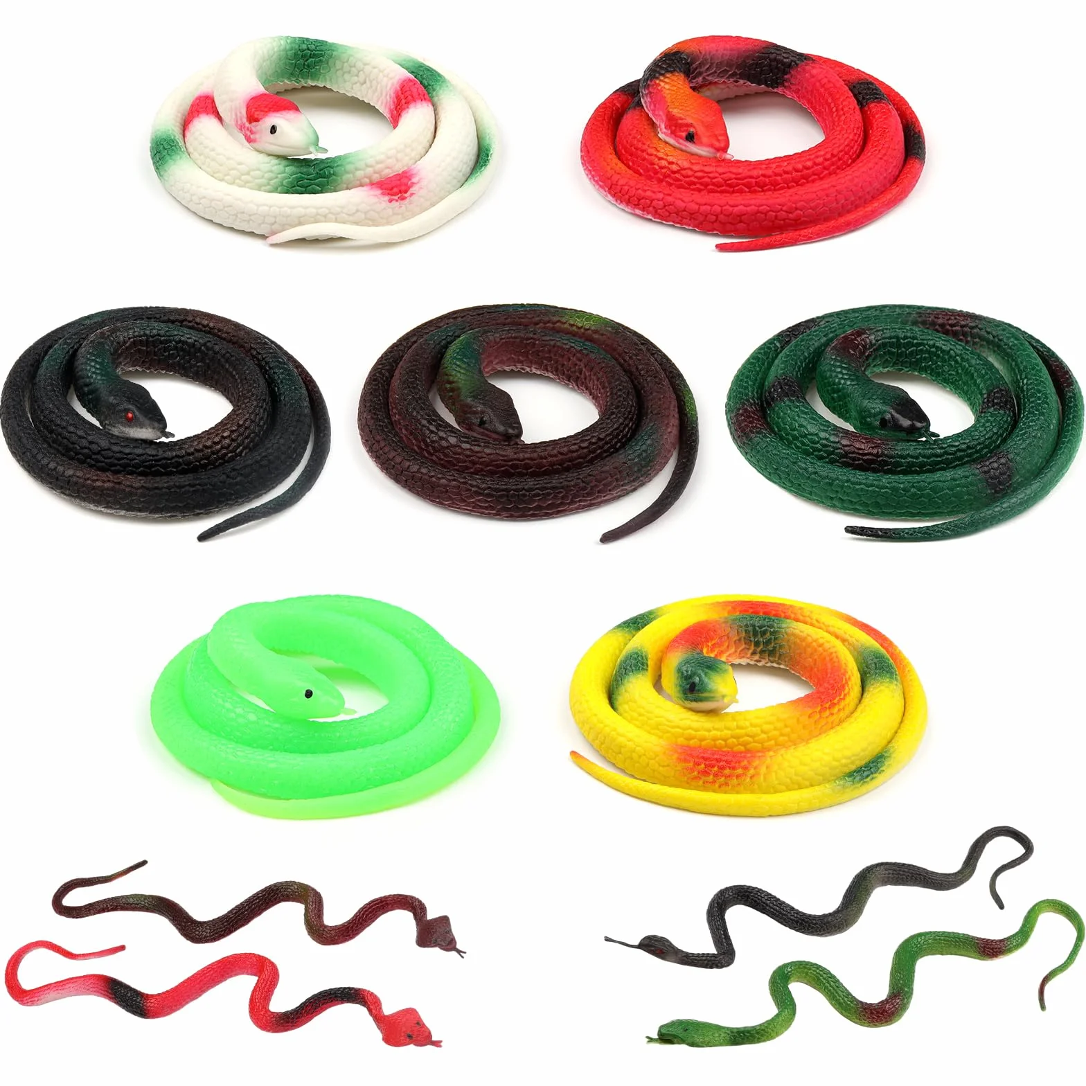 11 Serpenti in Gomma da 70 cm e 40 cm, Realistici e Multicolore, per Oggetti di Scena da Giardino e Tenere Lontani Gli Uccelli