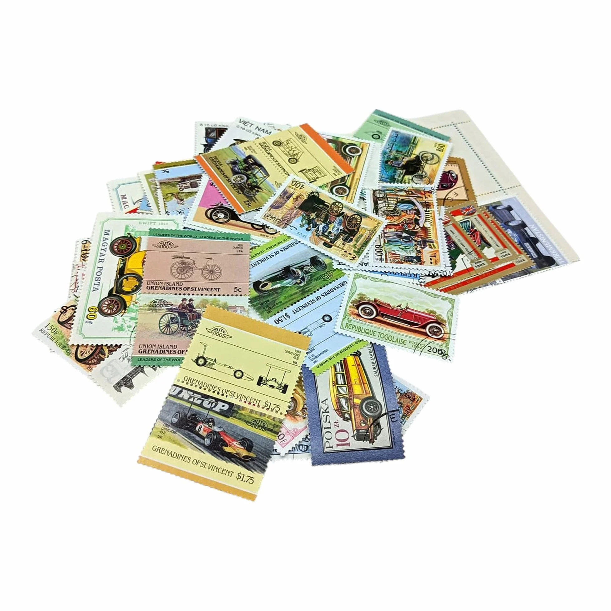IMPACTO COLECCIONABLES – Collezione di 100 francobolli a Tema Auto con Album Incluso (14 x 18 x 1 cm) | Eleva la Tua Collezione filatelica con Autentici francobolli in Un Album Compatto ed Elegante
