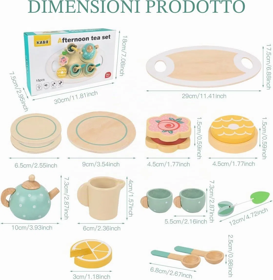 Set da Tè in Legno per Bambini - 14pcs Accessori Cucina Giocattolo con Accessori - Set da tè Pomeridiano, Servizio da tè di Ruolo, Regalo per Feste, Regali di Compleanno