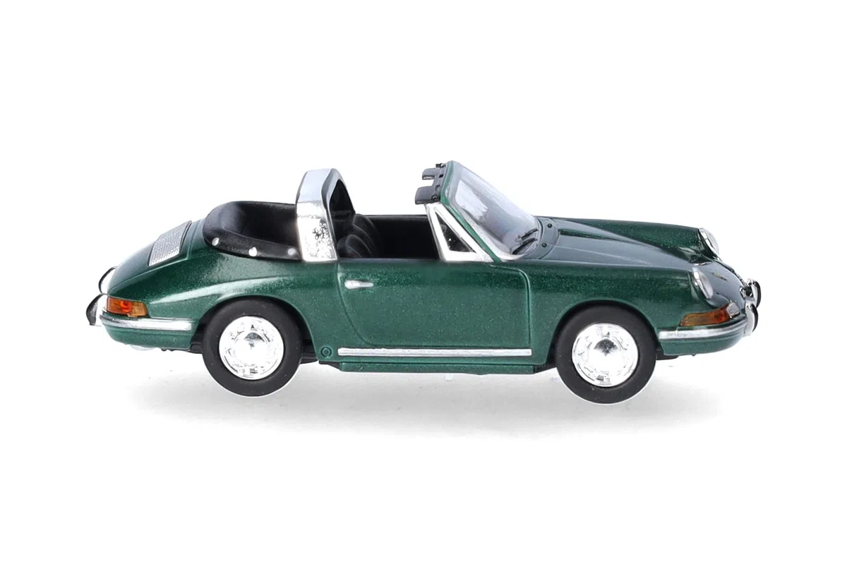 herpa Modellino auto Porsche 911 Targa, miniatura scala 1:87, pezzo da collezione, Made in Germany, modello in plastica, colore: verde metallizzato