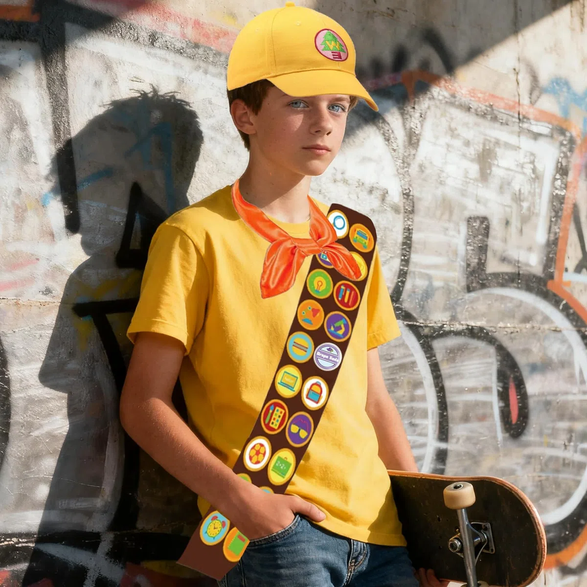 WENAUAN Costume da Scout, 5PC Costume Carnevale Bambino con Cintura con Distintivo, Cappello, Sciarpa, Graffette, Nodo per Sciarpa, per Giochi di Ruolo di Carnevale e Feste