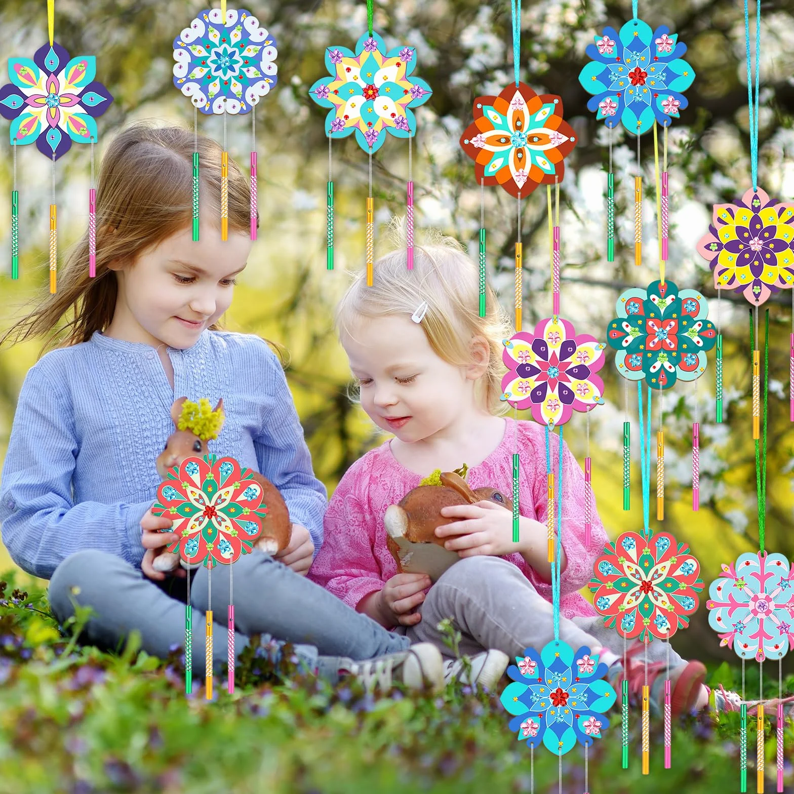 SRIZIAN 10 Kit per Attività creative con il Legno per bambini, Campanelli a Vento per Bambini, Lavoretti Creativi Giocattoli per Decorazione Artigianale Fai Da Te- Mandala