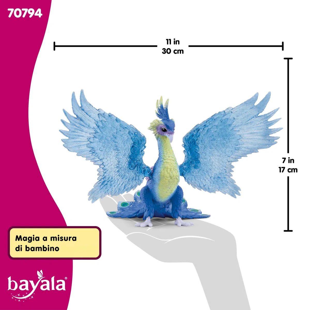 SCHLEICH BAYALA | Pavone Magico 70794 | figura dettagliata con ali trasparenti mobili e magnete | regalo per bambine e bambini | personaggio da gioco dai 5 anni | 18 x 30 x 17 cm