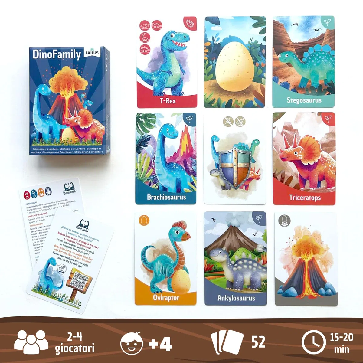 DinoFamily - Gioco da Tavolo Educativo per Bambini di 4 5 6 7 Anni, Giochi da Tavolo Dinosauri Strategico e Divertente per Bambini, Gioco di Carte per Famiglie, Regalo Bambino 6 Anni Maschio