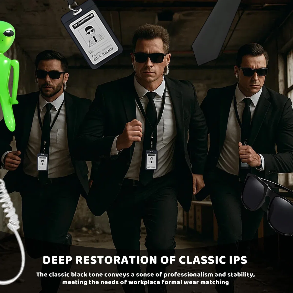 Costume da uomo in nero, costume di Halloween, 10 pezzi agenti, set di accessori per costume con occhiali da sole walkie-talkie, cravatta, badge e striscioni, costume di sicurezza per carnevale
