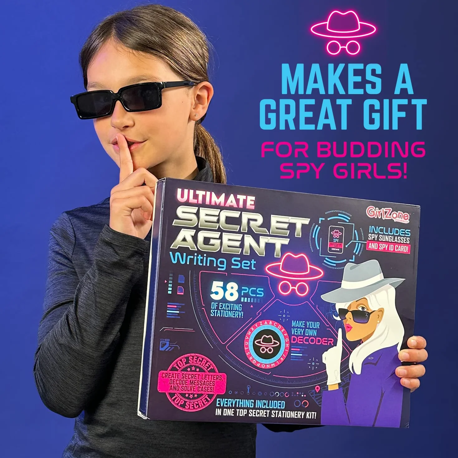 GirlZone Set Cancelleria Ultimate Secret Agent, Kit Spia e Detective per Bambina, Include Penna e Fogli di Carta da Spia, Idea Regalo per Bambine Divertente Writing Set