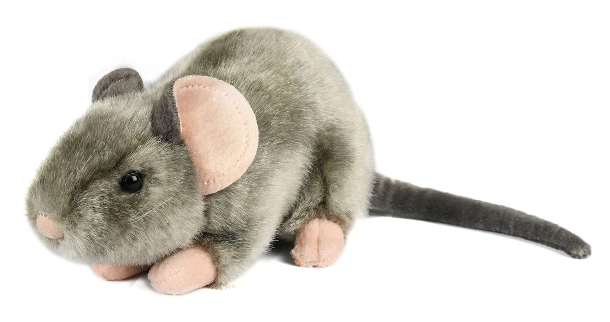 Uni-Toys - Mouse grigio, sdraiato - 17 cm (lunghezza) - roditore peluche - peluche