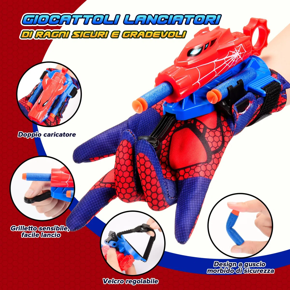 Braxel Spara Ragnatele Giocattolo per Bambini 3-8 Anni, Set di 2 Guanti da Esterno Maschio Giochi Bambino 4 5 6 7 8 Anni Maschio Regalo Bambino 3-10 Anni Maschios