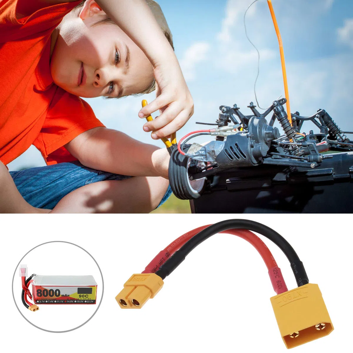 2 Pz XT90 Maschio A XT60 Femmina Conversione Cavo Adattatore Con 10 cm/4 Pollice 12AWG Filo & Plastica Guscio Protettivo Per RC Lipo NiMH Caricabatteria ESC