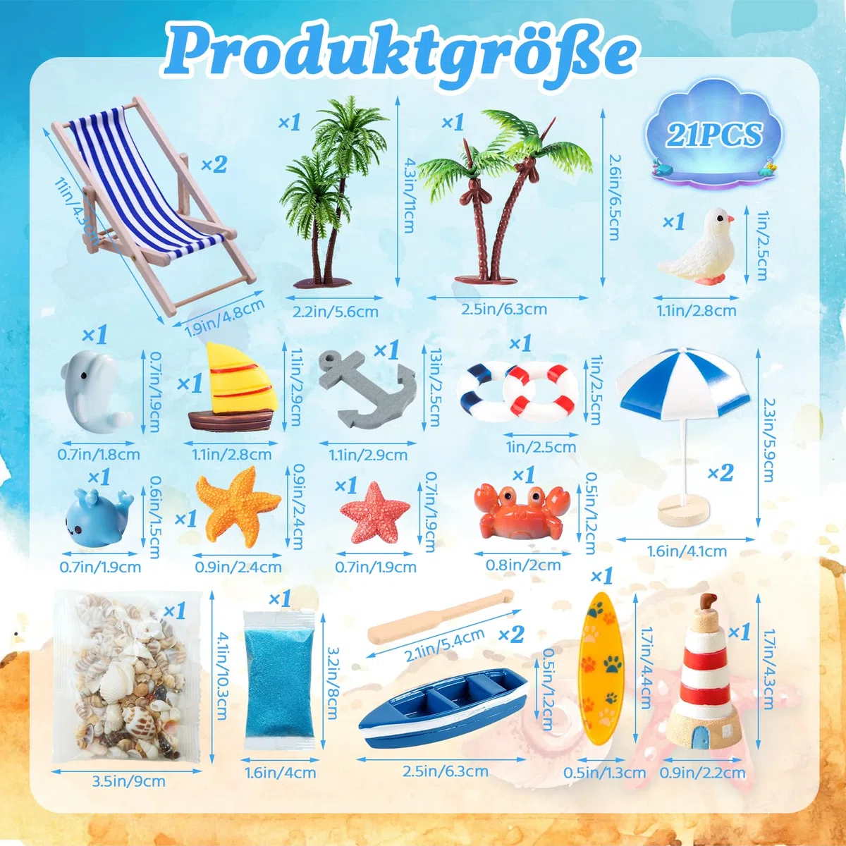 21 pezzi spiaggia microlpaesaggio in miniatura decorazione