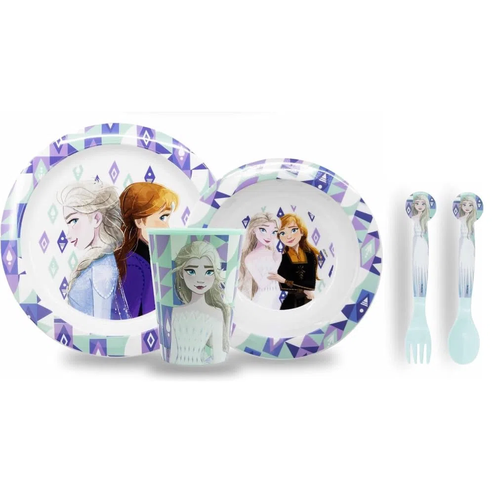 Set stoviglie Frozen Disney in plastica riutilizzabile 5 pezzi piatti bicchiere posate per bambini set pranzo