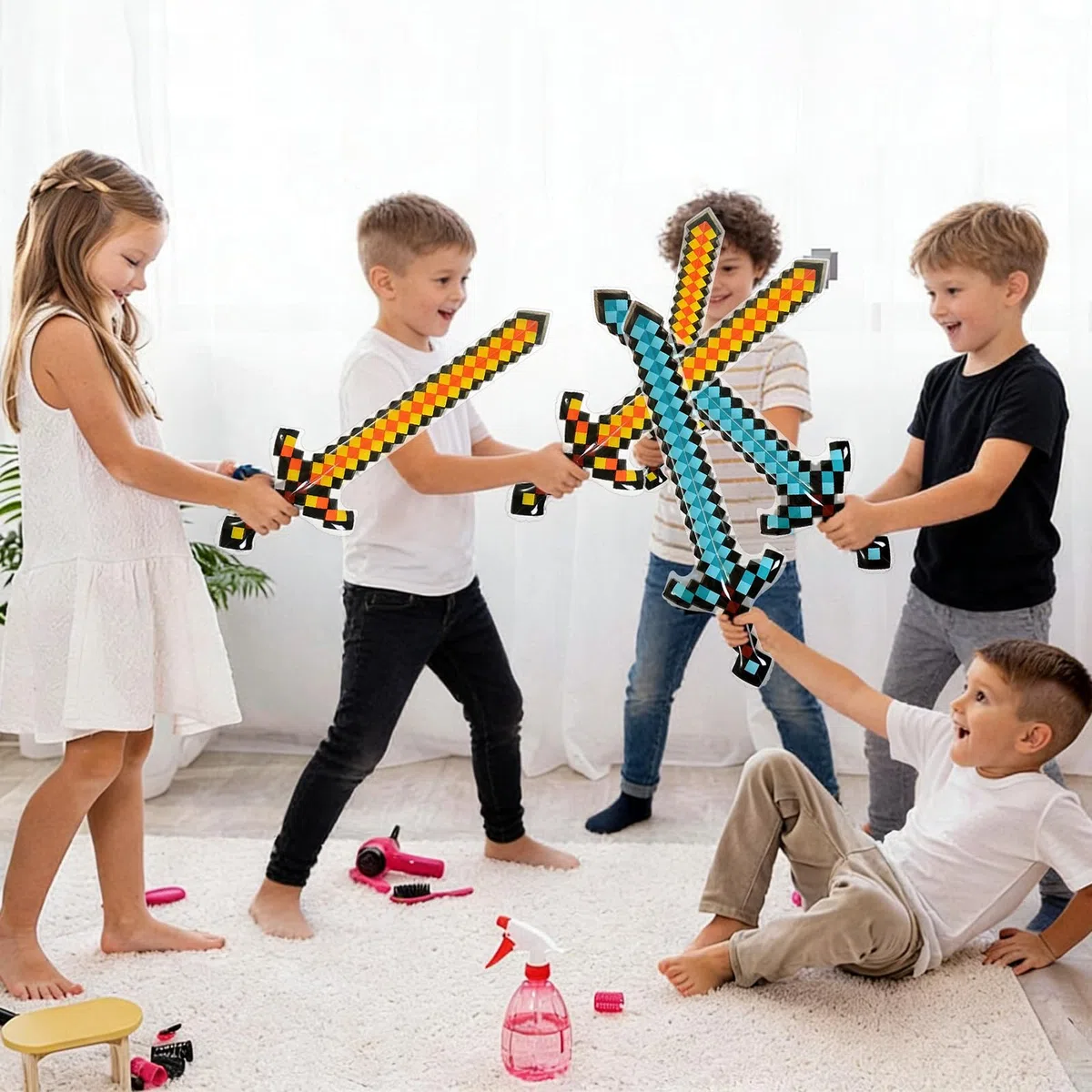 10 Pezzi di Spade Gonfiabili, Spade Pixel Gonfiabili, Giocattoli Spada da Pirata per Bambini, Spada Giocattolo Gonfiabile da 63 cm, per Compleanni, Halloween, Cosplay, Accessori per Feste